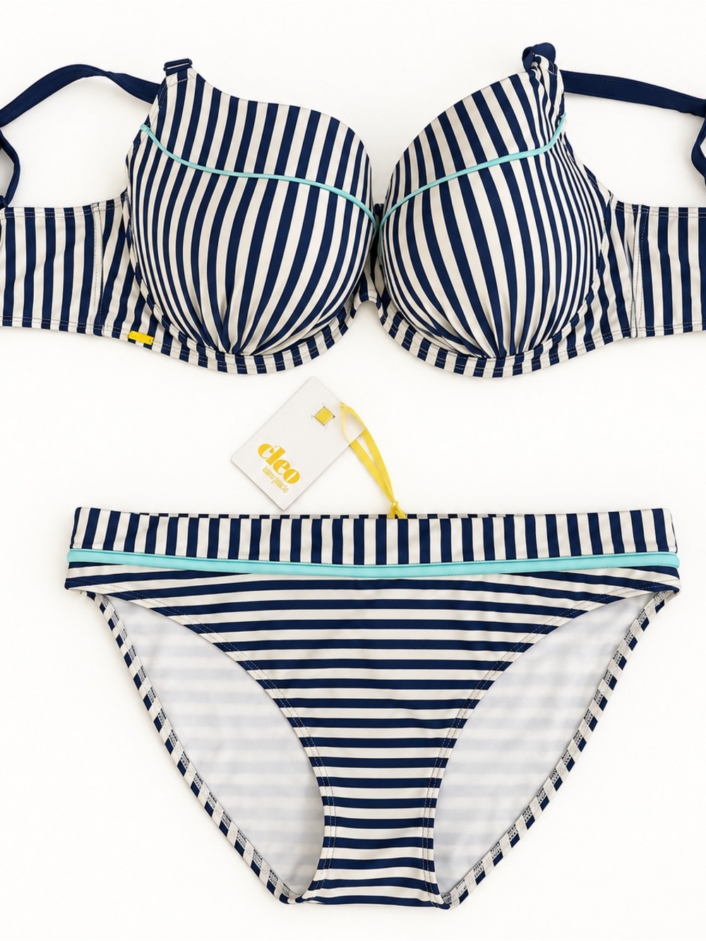 cleo beige bikini top with yellow trim